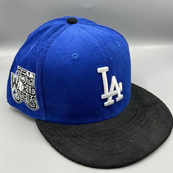 Los Angeles LA Dodgers Hat Men 8 Blue Corduroy 59Fifty New Era Fitted Cap New‎